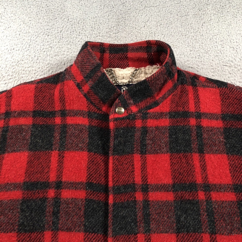 VTG Woolridge Jacket Adult Extra Large Red Black Plaid Sherpa Lined Bomber‎ USA - Picture 2 of 14